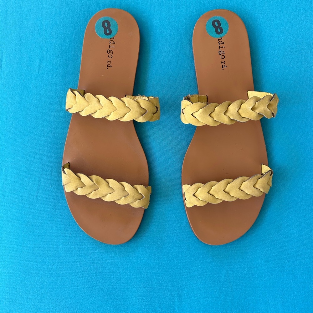 Yellow braided double-strap slide sandals